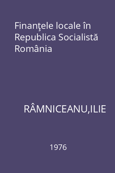 Finanţele locale în Republica Socialistă România