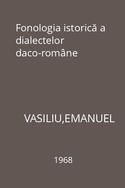 Fonologia istorică a dialectelor daco-române