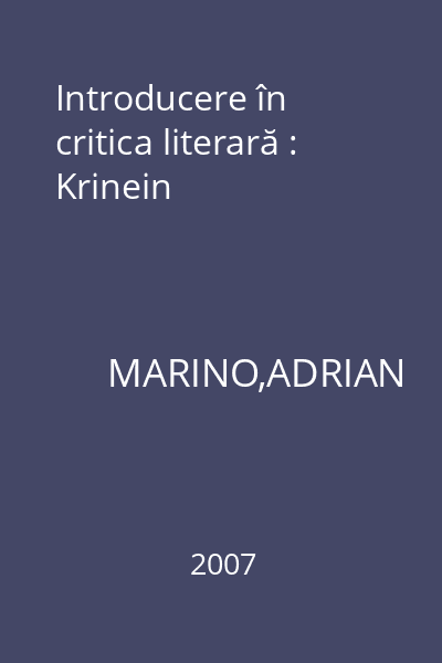 Introducere în critica literară : Krinein