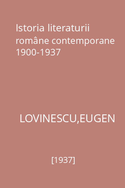 Istoria literaturii române contemporane 1900-1937