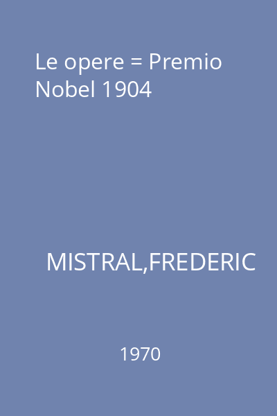 Le opere = Premio Nobel 1904