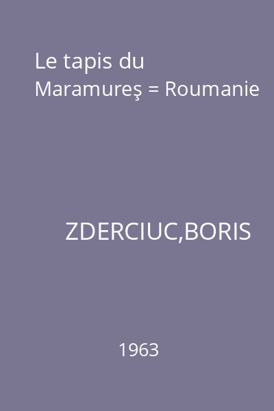 Le tapis du Maramureş = Roumanie