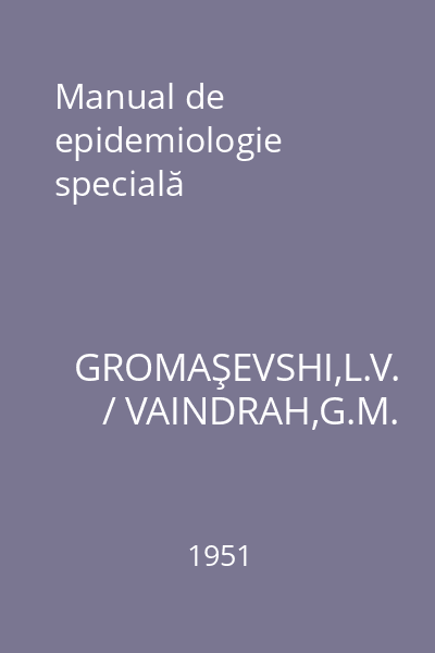 Manual de epidemiologie specială