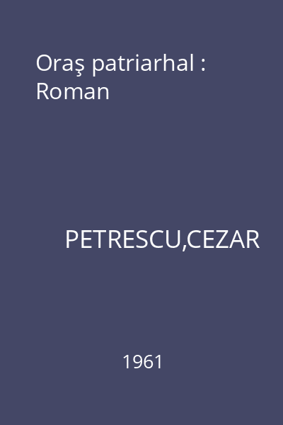 Oraş patriarhal : Roman