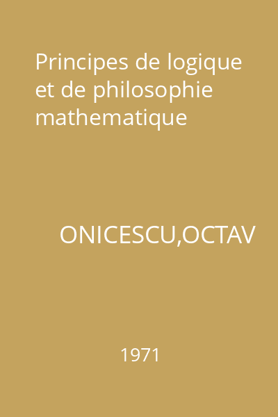 Principes de logique et de philosophie mathematique