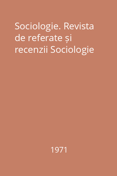 Sociologie. Revista de referate și recenzii Sociologie