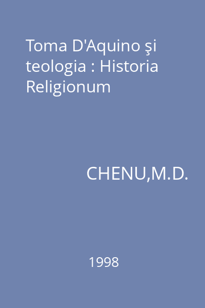 Toma D'Aquino şi teologia : Historia Religionum