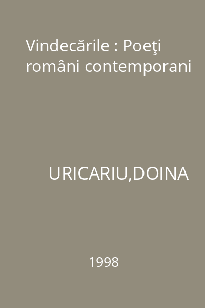 Vindecările : Poeţi români contemporani