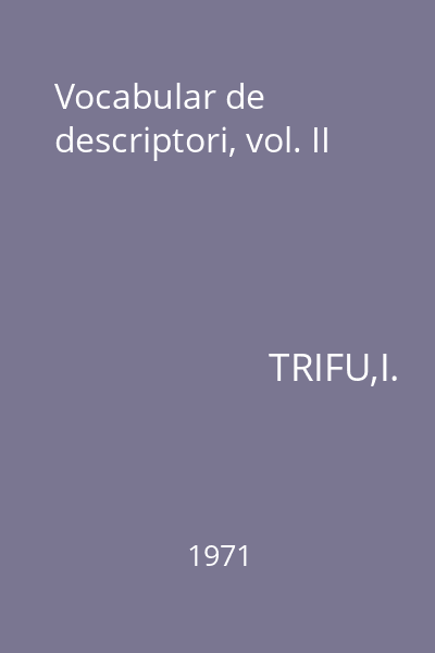 Vocabular de descriptori, vol. II