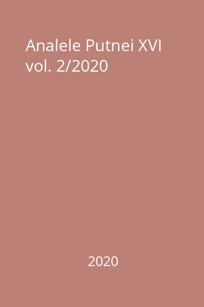 Analele Putnei XVI vol. 2/2020