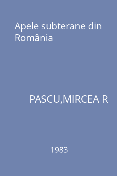 Apele subterane din România