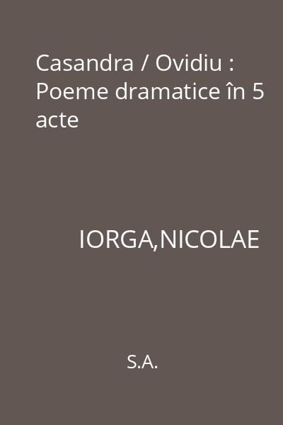 Casandra / Ovidiu : Poeme dramatice în 5 acte