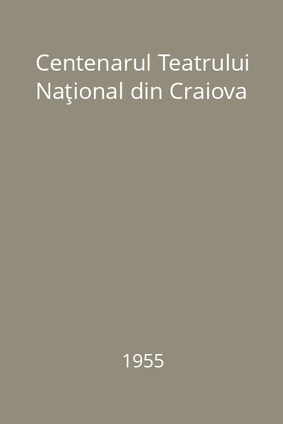 Centenarul Teatrului Naţional din Craiova