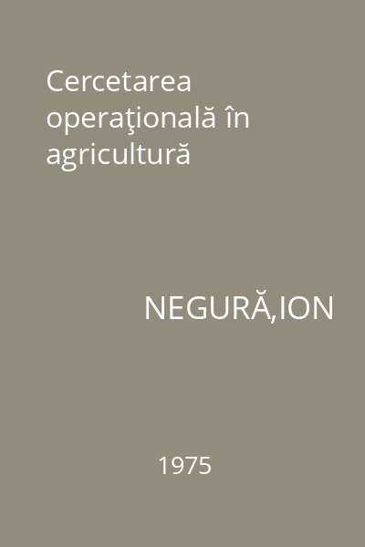 Cercetarea operaţională în agricultură