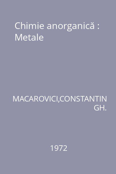 Chimie anorganică : Metale