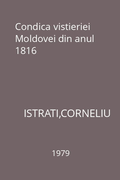 Condica vistieriei Moldovei din anul 1816
