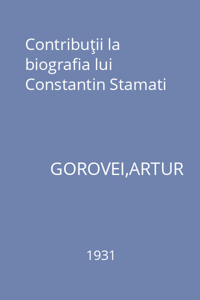 Contribuţii la biografia lui Constantin Stamati