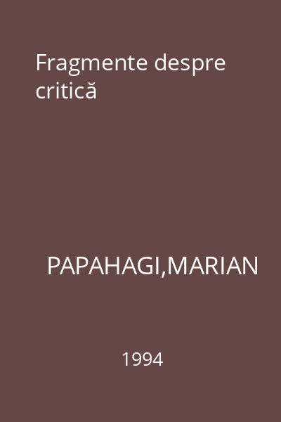 Fragmente despre critică