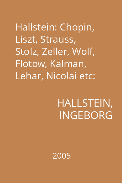 Hallstein: Chopin, Liszt, Strauss, Stolz, Zeller, Wolf, Flotow, Kalman, Lehar, Nicolai etc: 4 CD Audio : Hallstein