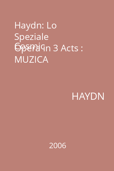 Haydn: Lo Speziale
Cosmic Opera in 3 Acts : MUZICA