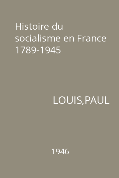 Histoire du socialisme en France 1789-1945