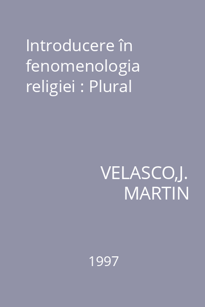 Introducere în fenomenologia religiei : Plural