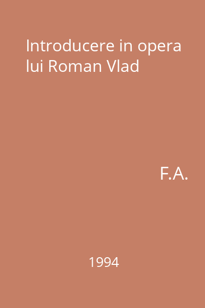 Introducere in opera lui Roman Vlad