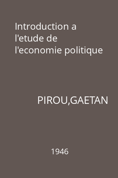 Introduction a l'etude de l'economie politique
