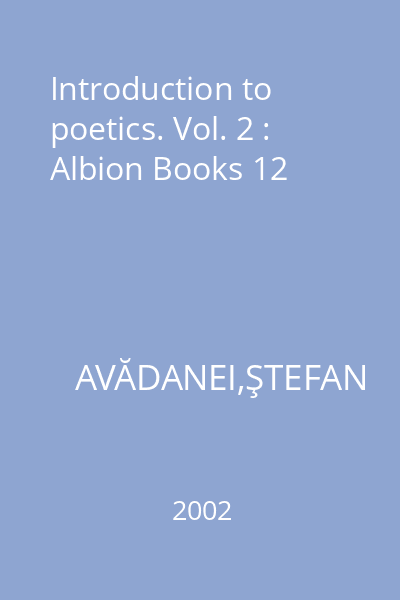 Introduction to poetics. Vol. 2 : Albion Books 12