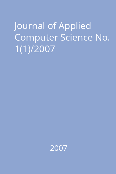 Journal of Applied Computer Science No. 1(1)/2007