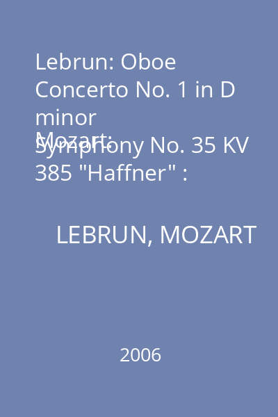Lebrun: Oboe Concerto No. 1 in D minor
Mozart: Symphony No. 35 KV 385 "Haffner" : MUZICA