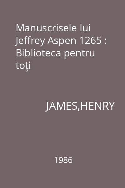 Manuscrisele lui Jeffrey Aspen 1265 : Biblioteca pentru toţi