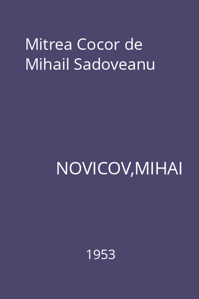 Mitrea Cocor de Mihail Sadoveanu