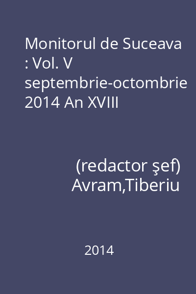 Monitorul de Suceava : Vol. V septembrie-octombrie 2014 An XVIII