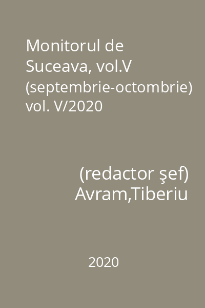 Monitorul de Suceava, vol.V (septembrie-octombrie) vol. V/2020