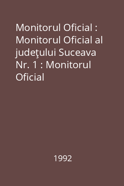 Monitorul Oficial : Monitorul Oficial al judeţului Suceava Nr. 1 : Monitorul Oficial