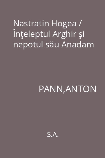 Nastratin Hogea / Înţeleptul Arghir şi nepotul său Anadam