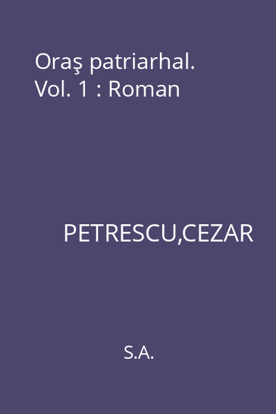 Oraş patriarhal. Vol. 1 : Roman