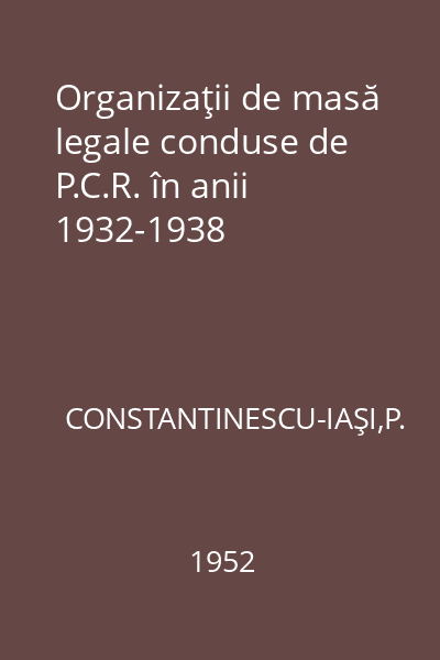 Organizaţii de masă legale conduse de P.C.R. în anii 1932-1938