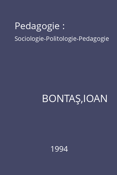 Pedagogie : Sociologie-Politologie-Pedagogie