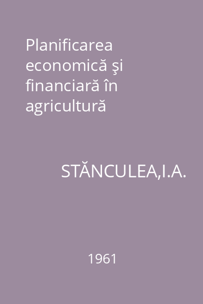 Planificarea economică şi financiară în agricultură