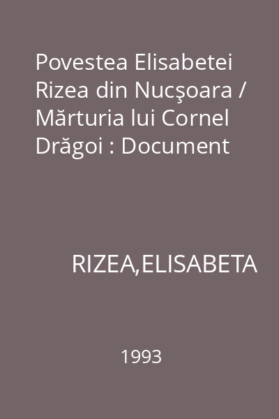 Povestea Elisabetei Rizea din Nucşoara / Mărturia lui Cornel Drăgoi : Document
