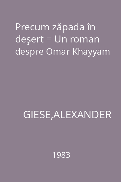 Precum zăpada în deşert = Un roman despre Omar Khayyam