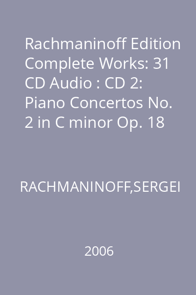 Rachmaninoff Edition Complete Works: 31 CD Audio : CD 2: Piano Concertos No. 2 in C minor Op. 18 & No. 3 in D minor Op. 30 CD 2