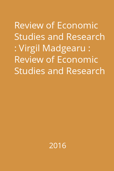 Review of Economic Studies and Research : Virgil Madgearu : Review of Economic Studies and Research
