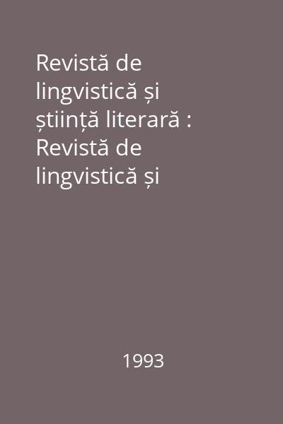 Revistă de lingvistică și știință literară : Revistă de lingvistică și știință literară