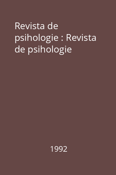 Revista de psihologie : Revista de psihologie