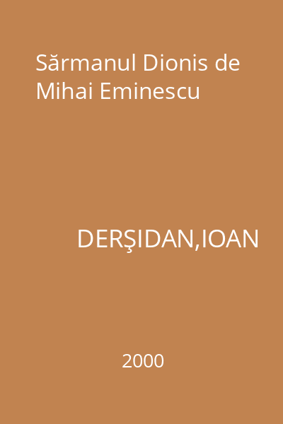 Sărmanul Dionis de Mihai Eminescu