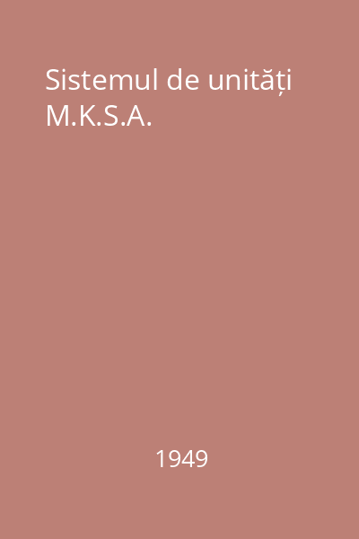 Sistemul de unități M.K.S.A.