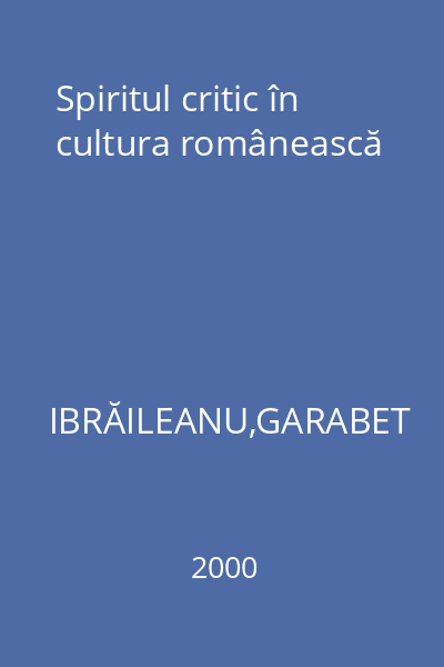 Spiritul critic în cultura românească